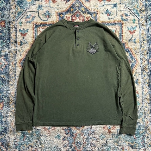 Vintage Harley Davidson Long Sleeve Henley Shirt Size XL - Picture 1 of 8